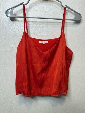 Z Supply Red Orange Fiore Satin Crinkle Spaghetti Strap Tank Top Size Small